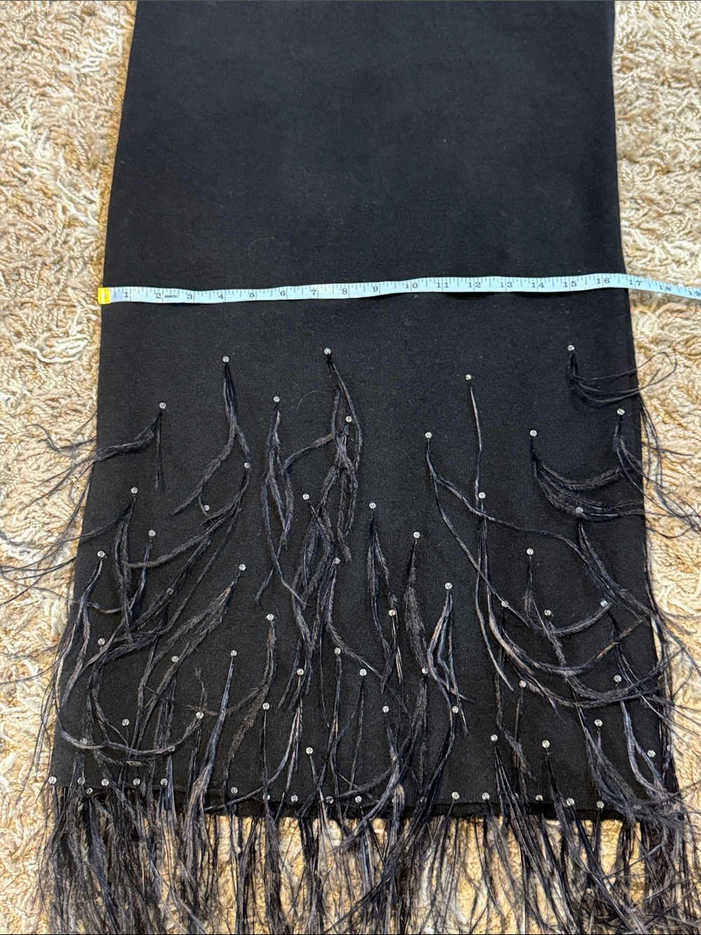 Black Rhinestone & Feather Fringe Scarf One Size - Picture 6 of 8